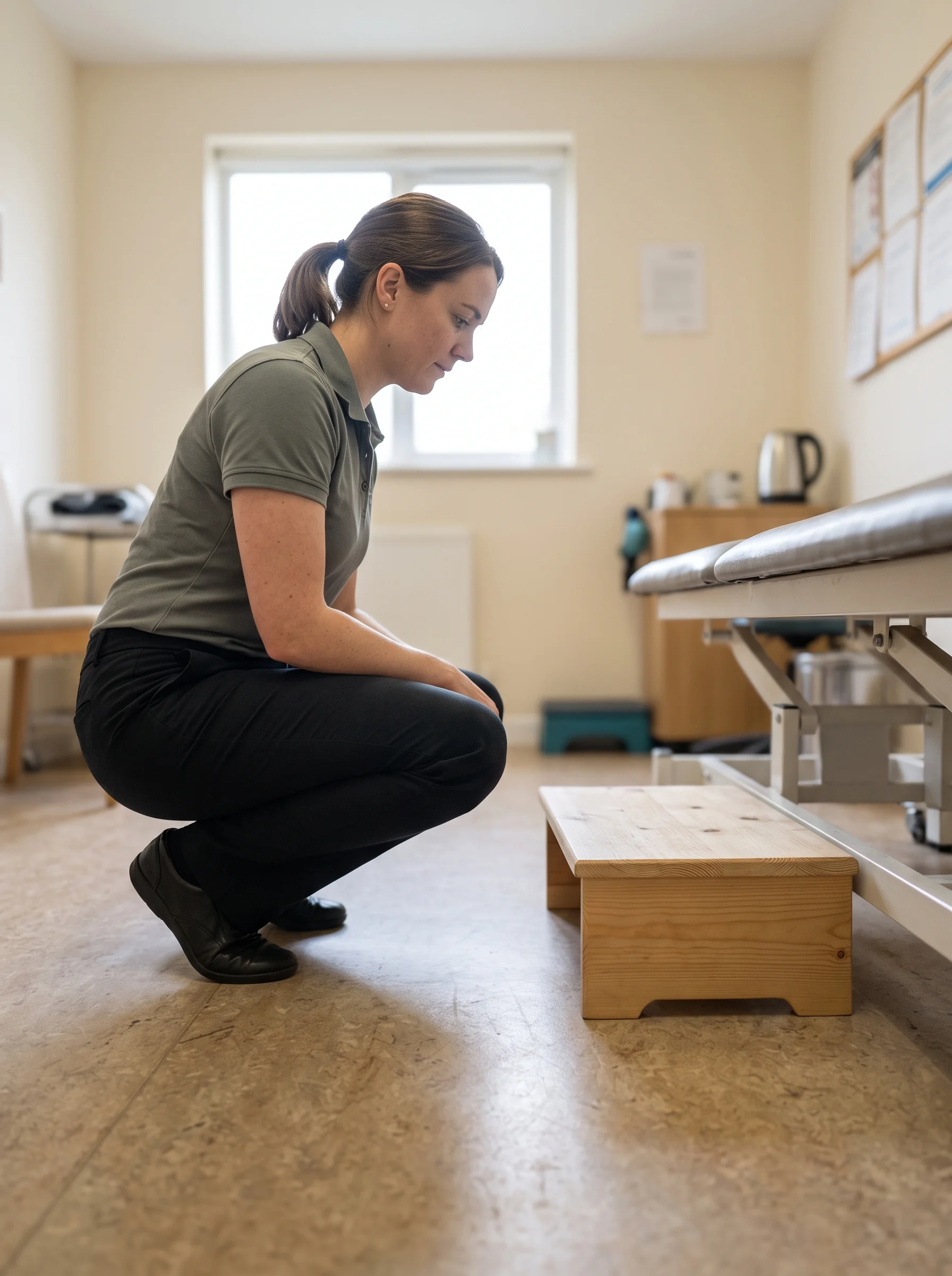 Helen crouched beside the low step in her room, watching how a knee takes the stairs